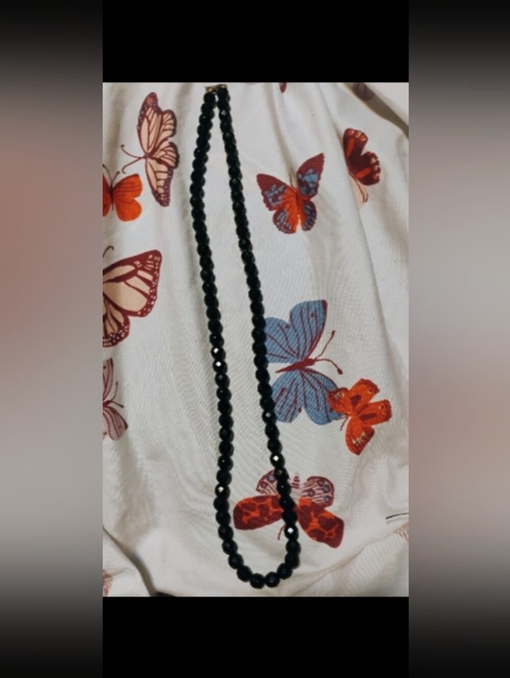 Vintage Faceted Black Glass Beaded Strand Necklace Heavy 24.5", 6mm, Gold Clasp